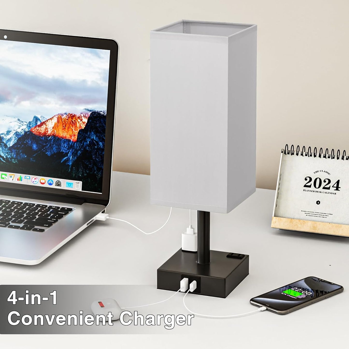 Touch Bedside Table Lamp for Bedroom - Dimmable, USB C+A, 2 AC Outlets