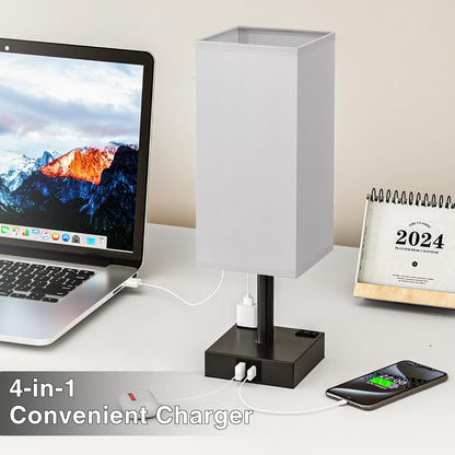 Touch Bedside Table Lamp for Bedroom - Dimmable, USB C+A, 2 AC Outlets
