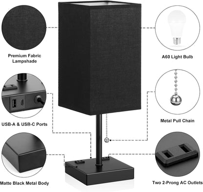 aooshine Small Table Lamp for Bedroom - Bedside Lamps for Nightstand, Minimalist Night Stand Light Lamp with Square Fabric Shade, Desk Reading Lamp for Kids Room Living Room Office Dorm