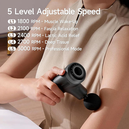 HEYCHY Super Mini Massage Gun Deep Tissue, Handheld Muscle Massager with 4 Heads, Percussion Travel Size Massager Gun FSA Eligible for Men Women Back Relief, Quiet for Home, Gym, Office, HSA, Black