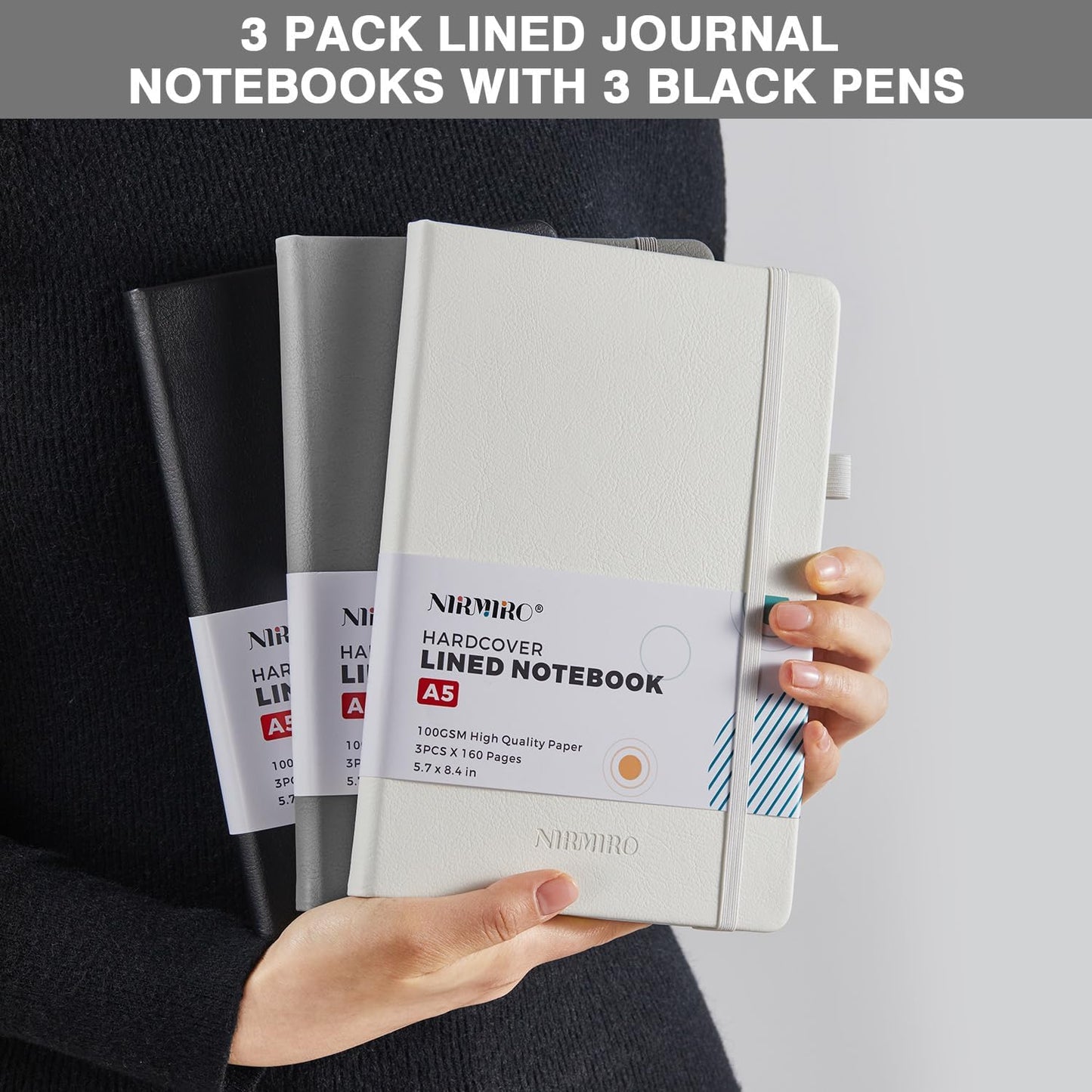 NIRMIRO (3 Pack) Pocket Notebook Small Journal with Pen, 3.7" x 5.7", A6 Mini Notebook for Women Men Work Writing, Hardcover Small Pocket Notepad with 100Gsm Premium Thick Lined Paper, Black Leather