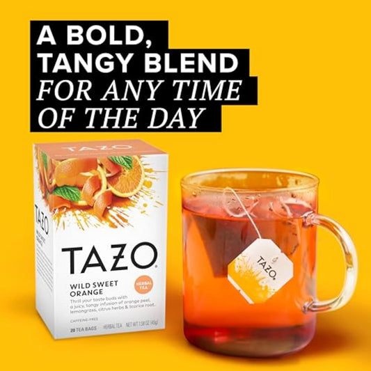 TAZO Wild Sweet Orange Herbal Tea Bags 20-Count Caffeine Free Unsweetened Hot Tea with Orange Peel Lemongrass Citrus Herbs Licorice Root Natural Flavors Non-GMO Kosher