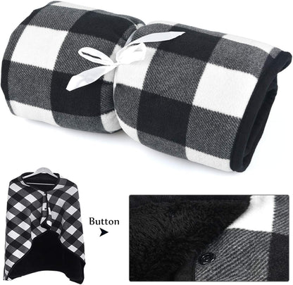 forestfish Fleece Wearable Blanket, Plaid Lap Blanket Comfy Poncho Throw with Buttons for Bed Sofa Office, Grey-White