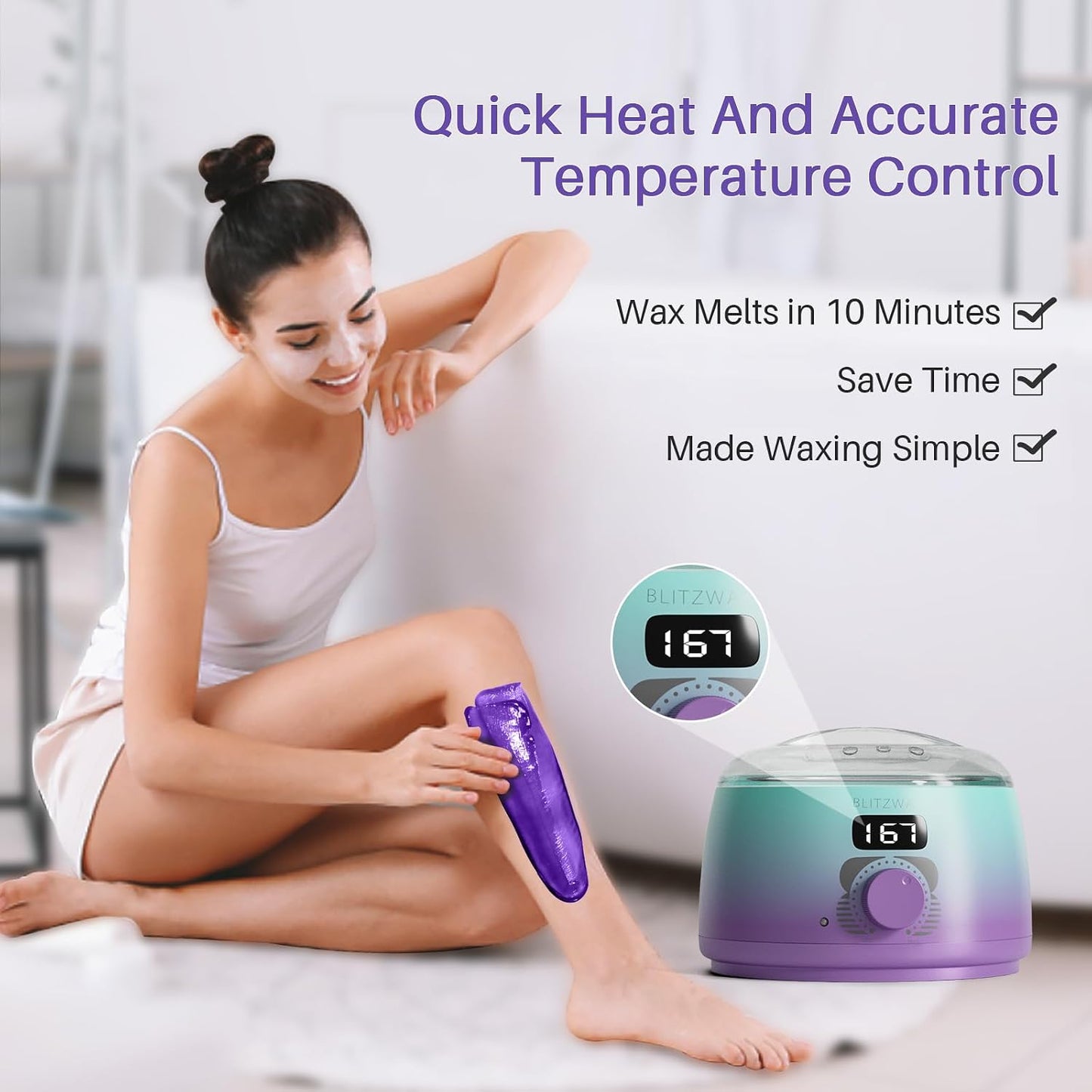 BLITZWAX Brazilian and Bikini Waxing Kit for Women, Hard Wax Warmer for Face, Legs and Body, At Home Hair Removal Kit, Beginner Friendly, Digital Fast Heating, 51 Wax Items