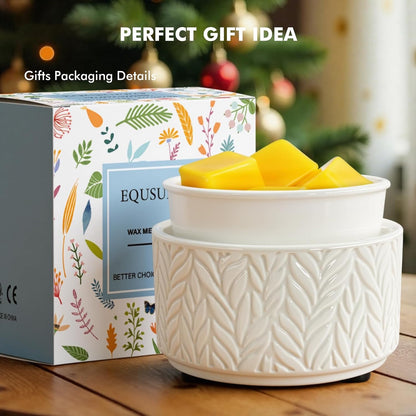 EQUSUPRO Wax Melt Warmer for Scented Wax Melts 3-in-1 Electric Ceramic Candle Wax Warmer Burner Fragrance Wax Melter for Home Office Bedroom Gift & Decor (Leaf)