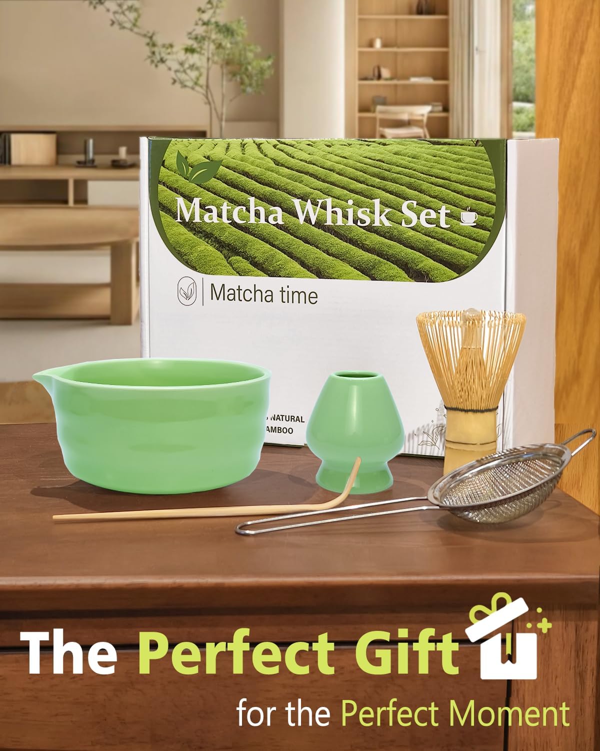 Vaiheng Matcha Whisk Set with Matcha Bowl, Matcha Whisk Holder Matcha Bamboo Whisks, Scoop, Sifter, Mothers Day Gifts for Women Mom Her Girl Friend Home Kitchen Decor Kit for Tea Enthusiasts