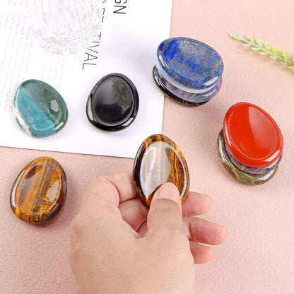 Artistone Moss Agate Crystal Chakra Thumb Worry Stone Teardrop Reiki Healing Stone Pocket Palm Stones for Anxiety Stress Relief Meditation Therapy Geometry Home Decor