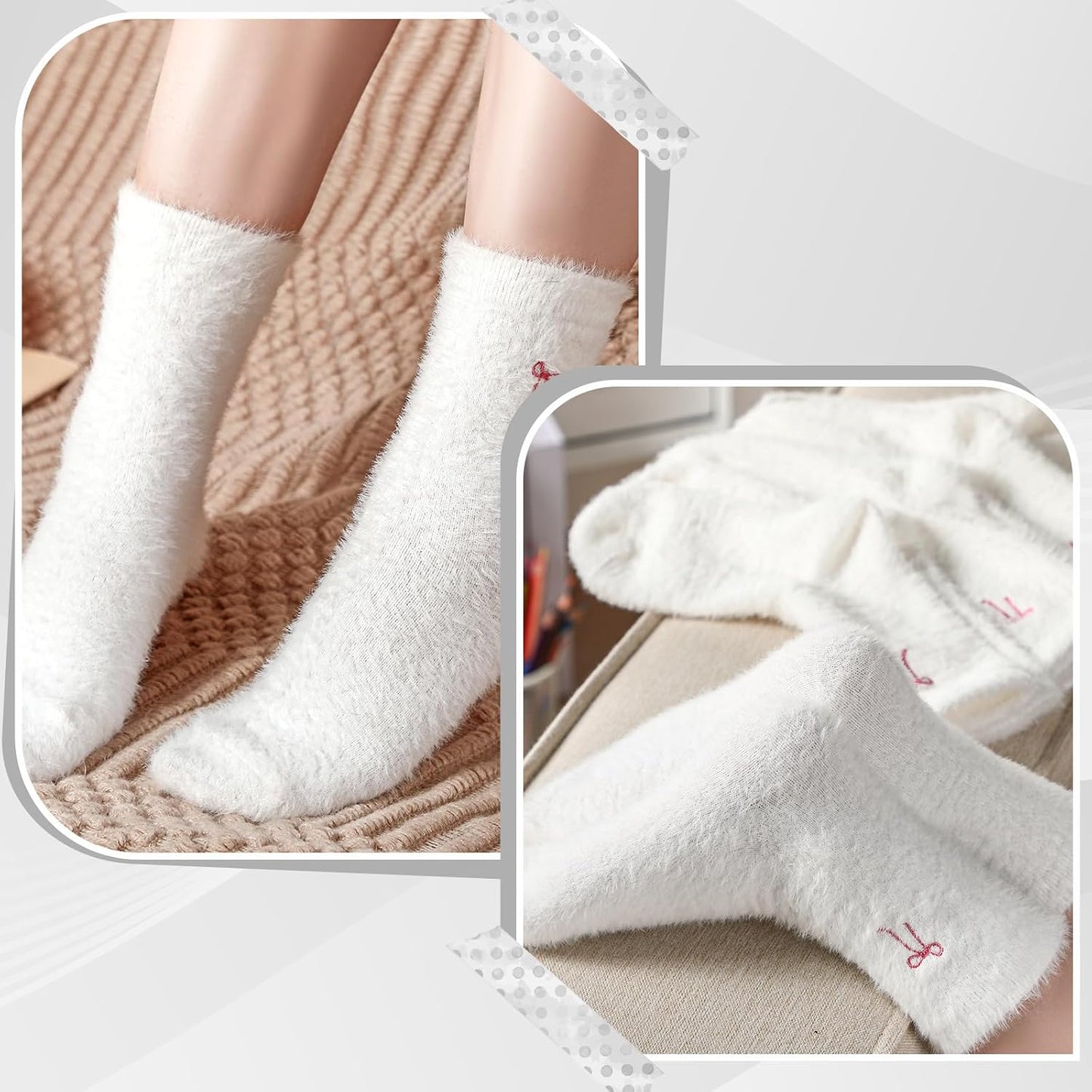Geyoga 5 Pairs Fuzzy Socks for Women Cozy Spa Slipper Socks Coquette Preppy Stuff Soft Fluffy Home Sleeping Birthday Gift