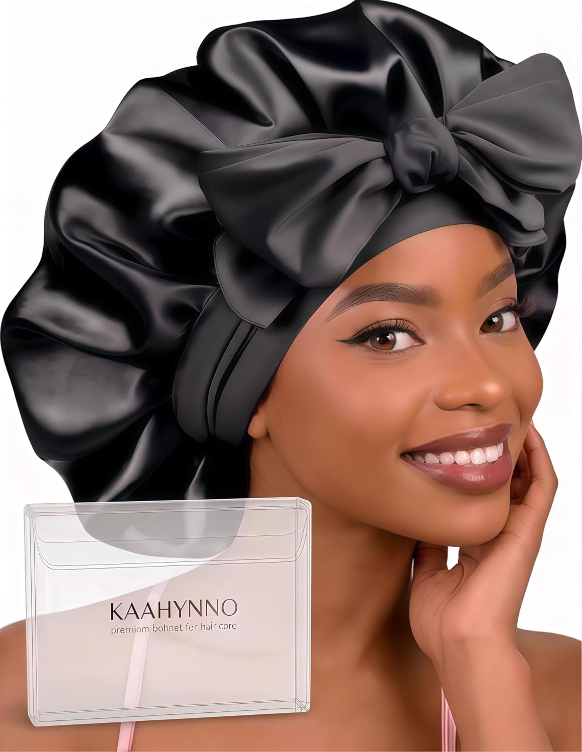 Silk Satin Bonnet Hair Wrap for Sleeping Women, Adjustable Tie Band Double Layer Sleep Night Head Cover for Curly Braid Fine