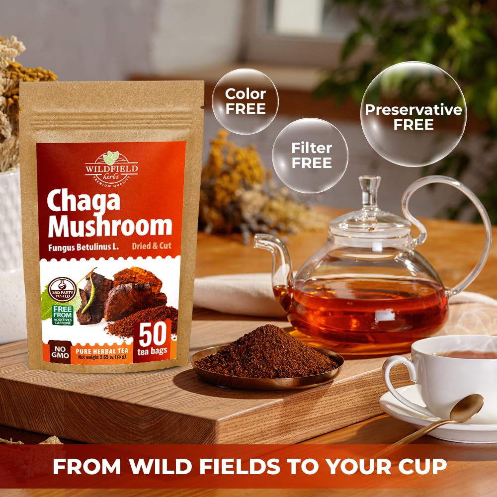 50 Bags Chaga Tea Chaga Mushroom Tea Herbal (Inonotus Obliquus) - 50 Count 1.5g Bags Herb