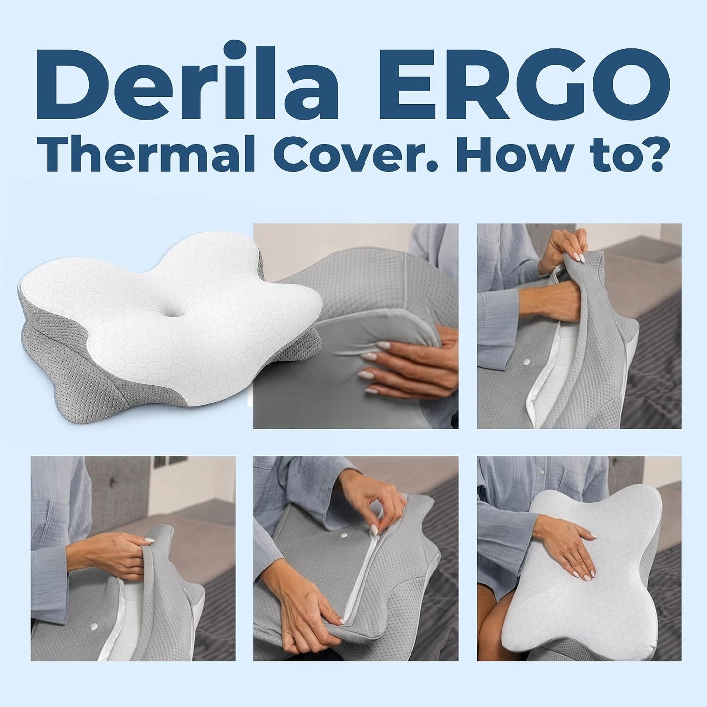 Derila Ergo Cervical Neck Pillow for Sleeping Pillow Contour Memory Foam Pillows for Back, Side Sleeper Pillows 21.25 x 14.17 x 4.72 inches