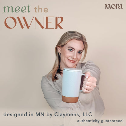 Mora Ceramics Large Tea Mug with Loose Leaf Infuser and Ceramic Lid, 18 oz, Portable, Microwave and Dishwasher Safe, Tall Coffee Cup - Rustic Matte Ceramic Glaze, Modern Herbal Tea Strainer, Olive