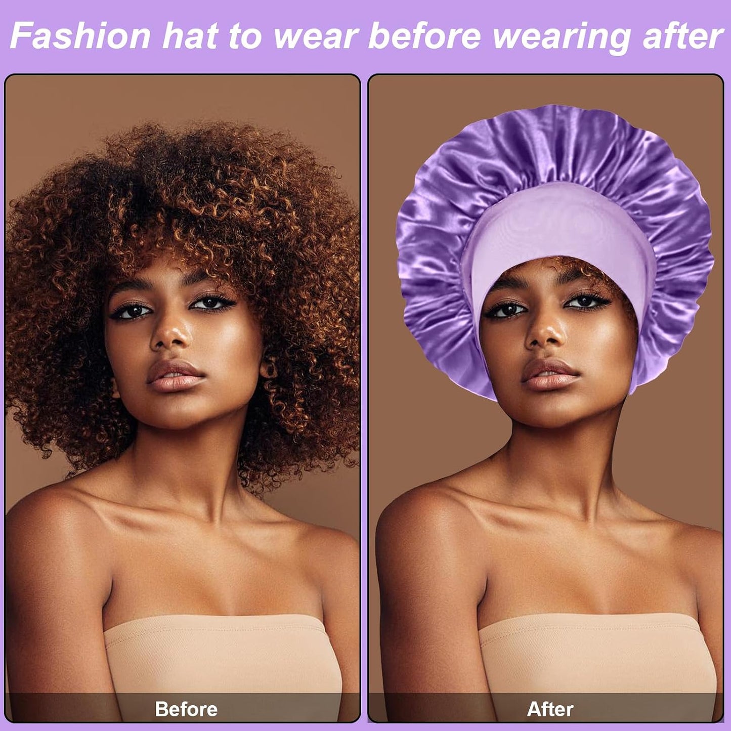 4PCS Silk Satin Bonnets for Black Women & Men - Elastic Wide Band Hair Wrap Cap for Curly Hair - Shower Cap for Sleeping (Black, Peacock Blue, Pink, Khaki)