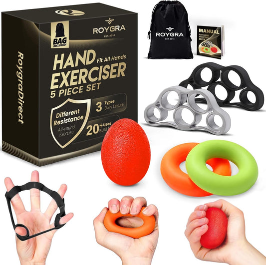 roygra Grip Strength Trainer (5 Pack), Complete Hand Strengthening Devices