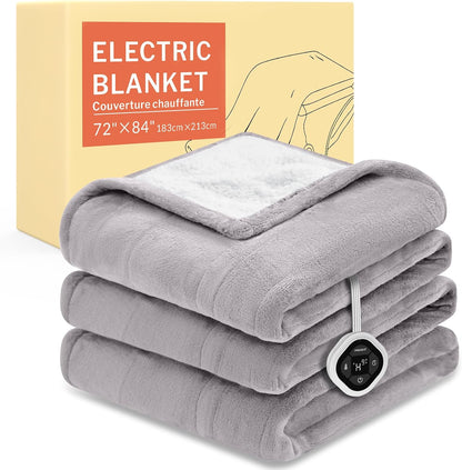 HOMLYNS LuxeHeat Heated Blanket Electric Blanket, Soft Flannel Sherpa Heated Throw, Heating Blanket with 5 Heat Settings, 3 hrs Timer Auto Shut Off (50x60 inches, Purple), Only for 120V Voltage Use