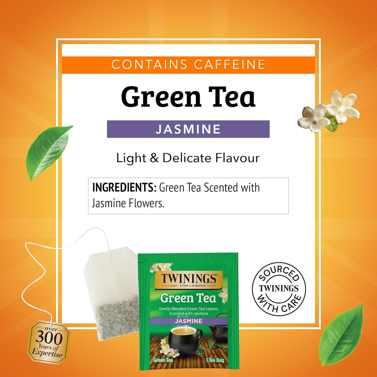 Twinings Green Tea with Jasmine Individually Wrapped Bags, 100 Count (Pack of 1), Fragrant Floral Scent, Caffeinated, Enjoy Hot or Iced, 100 Teabags