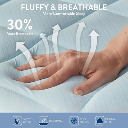 SureFit Queen Size Cooling Mattress Topper, 1/2 Inch Gel-Infused Memory Foam Mattress Pad, Breathable Ventilated Design, Light Soft Comfort for Hot Sleepers, Deep Pocket 8-20 Inch