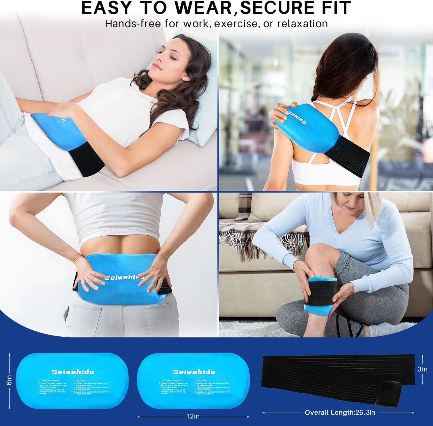 Ice Packs for Injuries Reusable Gel 2 Hot Cold Compress Therapy Pack with Adjustable Strap Soft Ice Wraps for Ankle Knee Leg Neck Shoulder Wrist Feet Back Pain Relief (Purple, Medium 10 x 5.5 Inch)