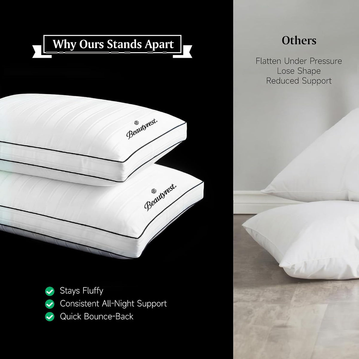 Beautyrest Hotel Pillows Luxury Cooling Queen Size Set of 2 Soft Medium