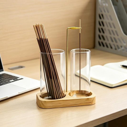 Incense Holder,Wooden Incense Holder for Sticks with 20 Incense Sticks, Anti-ash Incense Burner with Glass Ash Catcher for Meditation Yoga Spa Gift Home Decor