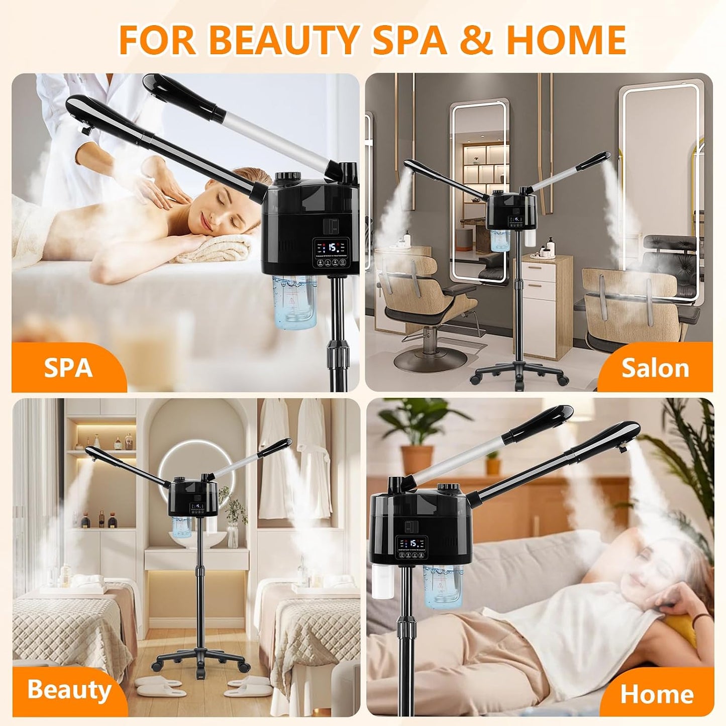 Professional Facial Steamer for Deep Cleansing and Hydration, Ozone Spa Face Steamer on Wheels, Adjustable Height and Angle,Estheticians Steamer More Steam,Suitable for Beauty, Spa and Home Use