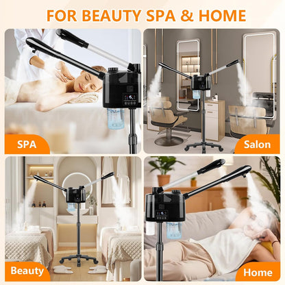 Professional Facial Steamer for Deep Cleansing and Hydration, Ozone Spa Face Steamer on Wheels, Adjustable Height and Angle,Estheticians Steamer More Steam,Suitable for Beauty, Spa and Home Use