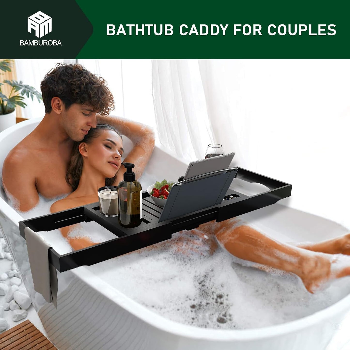 Expandable Bamboo Bathtub Caddy Tray for Luxury Bath