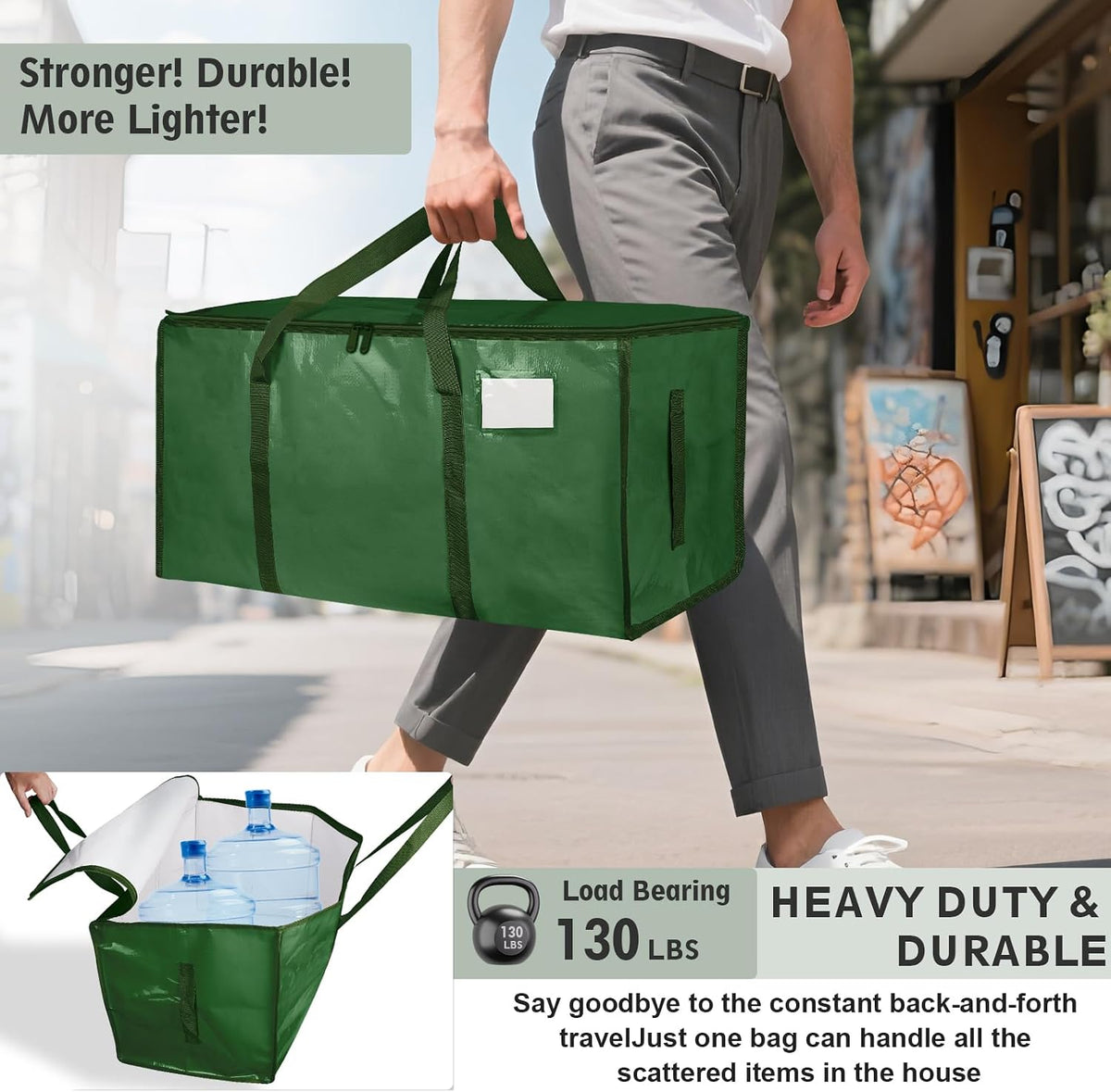 Moving Bags Extra Large - Heavy Duty Storage Totes with Wrap-Around Handles & Reinforced Zippers - Foldable Moving Box Alternative, Water-Resistant for Dorm, Closet & Under Bed Storage (Clear)