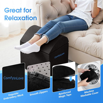 Foot Rest for Under Desk at Work - Non-Slip Foot Stool with 3 Adjustable Heights, Ergonomic Under Desk Footrest with Washable Cover for Leg Elevation, Desk, Home, Office, Car (Dark Grey)