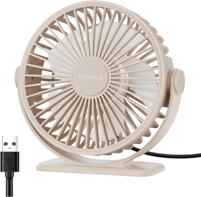 TriPole USB Desk Fan Small Portable, 360° Rotation Quiet Mini Personal Fan