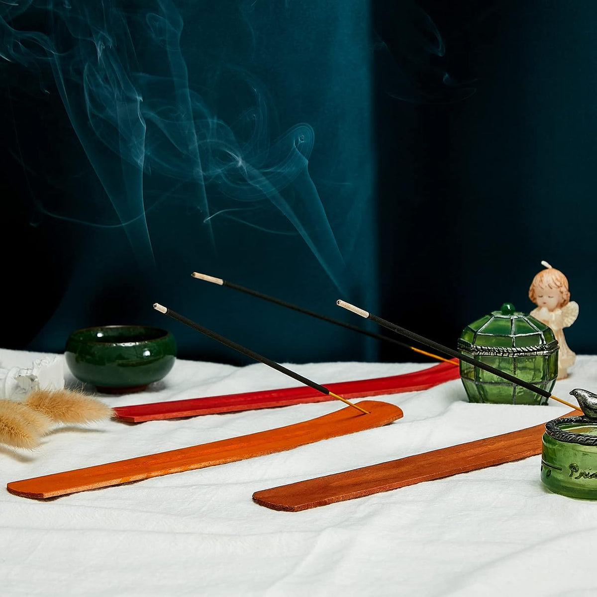 12 Pieces Wood Incense Holder Ash Catcher Burner Yoga Meditation