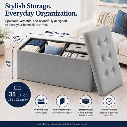 ALASDO Storage Ottoman Footrest Stool Small Ottoman with Storage Foldable Ottomans Foot Rest Footstool Bench for Living Room 17x13x13inches Grey