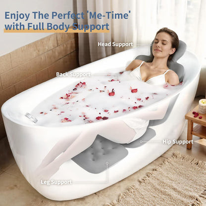 Luxury Bath Cushion, Full Body Bathtub Pillow with 160 Suction Cups, Bath Mat for Head and Neck Support, with Laundry Bag (Blue, 51" x 16")