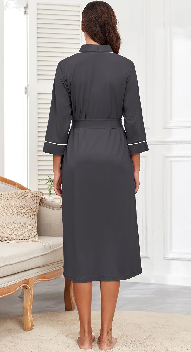 PrinStory Robes for Women 3/4 Sleeve Long Bath Robe XS-4XL