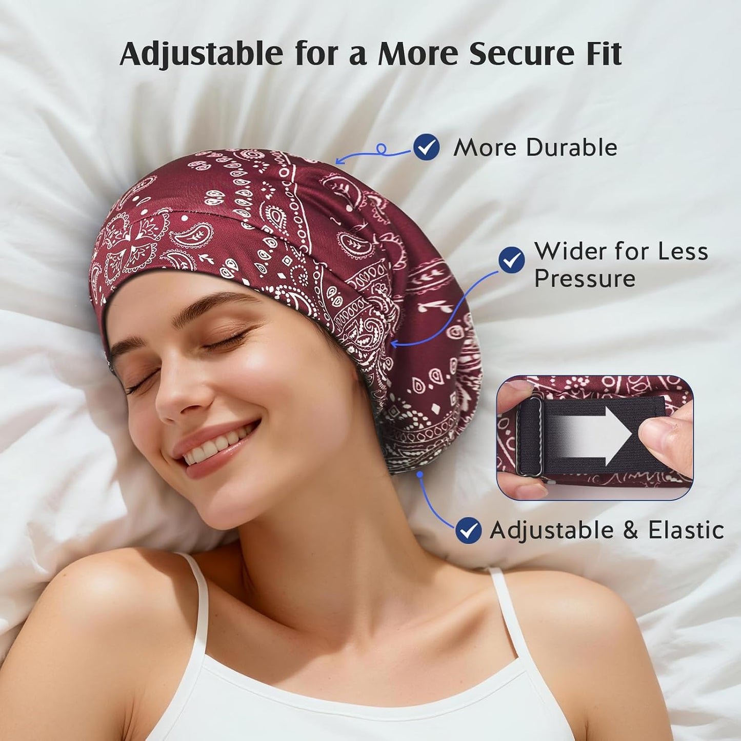 YFONG Mulberry Silk Hair Bonnet for Sleeping Women Men, Real Silk Lining, Not Satin, Stay On All Night Sleep Bonnet with Adjustable Strap for Curly Short Long Fine Hair, Black