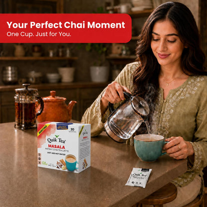 QuikTea Instant Chai Tea Latte Mix, Masala, Unsweetened, 20 Sachets