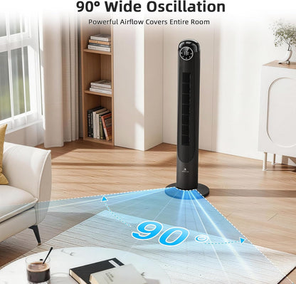 Antarctic Star T36 Tower Fan-36 Inch, Bladeless Oscillating Fan with Remote, 6 Speeds & 4 Modes, LED Display, 9H Timer, Quiet Floor Standing Fan for Bedroom Living Room Office, Pink