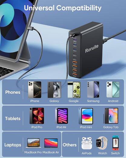 1000W USB C Charging Station, 120W PD GaN5 Super Fast USB C Charger Block