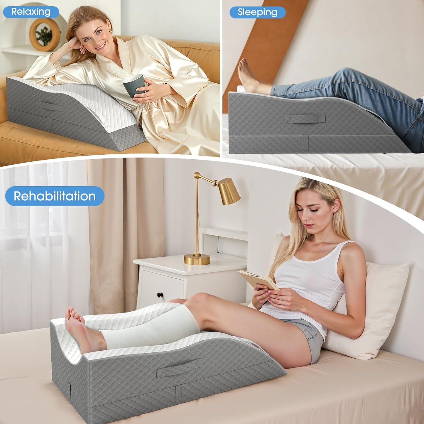 TranquilRelax Elevation Pillows for Leg After Surgery, Memory Foam Adjustable Wedge Pillow for Injury or Rest, Ankle Pillow for Sleeping Blood Circulation, Grey/Single Leg