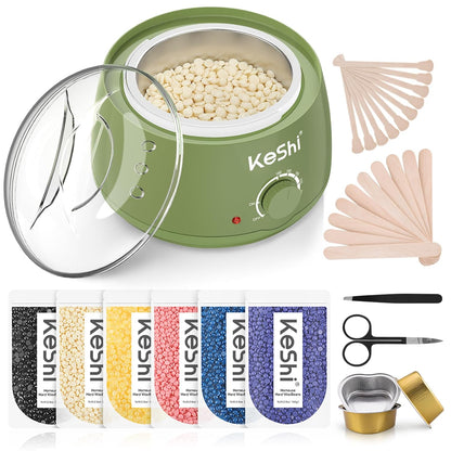 KeShi Waxing Kit, Painless Hair Removal Wax Warmer with 6 Bags Hard Wax Beans for Full Body, Legs, Face, Eyebrows & Bikini— Ideal for Both Women & Men