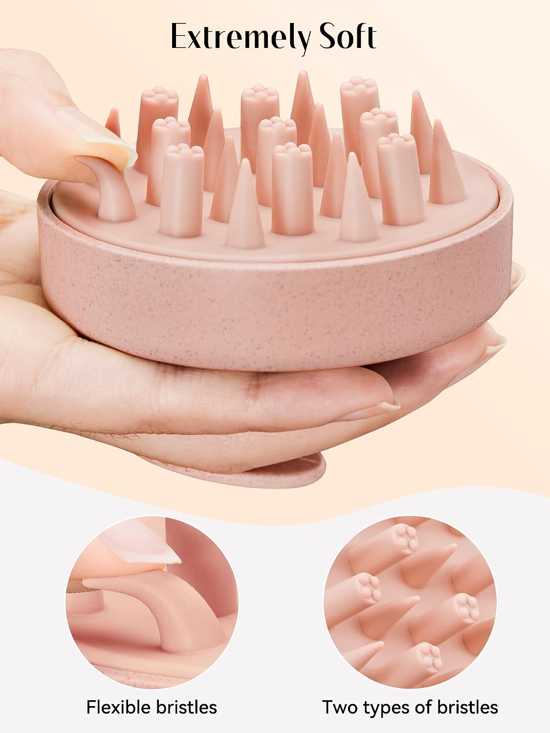 HEETA Hair Scalp Massager for Hair Growth, Shampoo Brush, Scalp Scrubber Exfoliator with Soft Silicone Bristles for Dandruff Removal to Relieve Stress, Wet Dry Use Updated Material, Beige