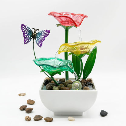 Tabletop Fountain,Indoor Water Fountain,Home Fengshui Décor Zen Relaxation Soothing Sound Machine for Office,Living Room,or Bedroom,Green Lotus,Hummingbird & Pink Flower