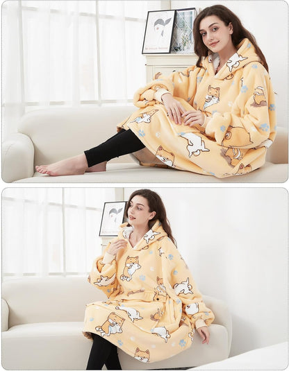 KFUBUO Wearable Blanket Hoodie for Adults Sherpa All Patterns Cat Oversized Sweatshirt Blanket with Pockets for Women