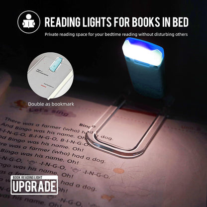 EGWASER Book Reading Light, Portable USB Rechargeable LED Clip on Book Lights for Reading in Bed, 3 Brightness Adjustable Dimmable Bookmark Light for Eye-Protection, Reading Lamp (White)