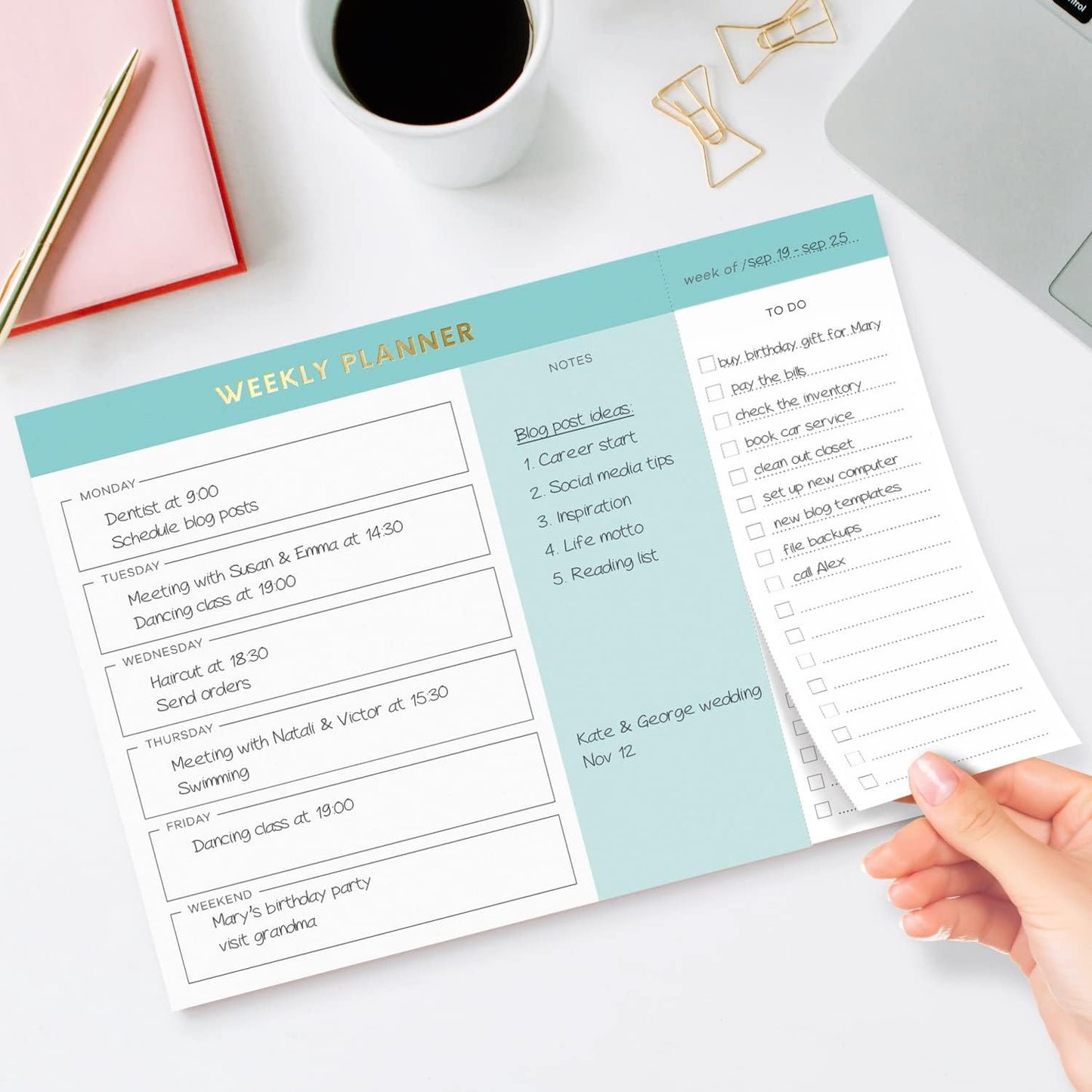 Sweetzer & Orange Weekly To Do List Pad. Gold Foil Weekly Organizer Notepad with Daily Agenda Squares. 7x10” Day Scheduler 2026 - Student Agenda, Work Log, and Checklist Note Pad.