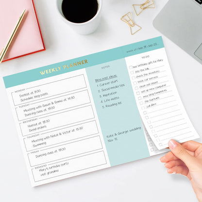 Sweetzer & Orange Weekly To Do List Pad. Gold Foil Weekly Organizer Notepad with Daily Agenda Squares. 7x10” Day Scheduler 2026 - Student Agenda, Work Log, and Checklist Note Pad.