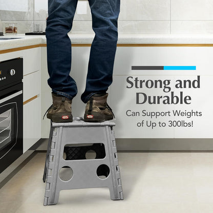 Handy Laundry Folding Step Stool - Sturdy Enough Collapsible Stool to Support Adults - Opens Easy with One Flip - Great for Kitchen, Bathroom or Bedroom (Black - 9 Inch)