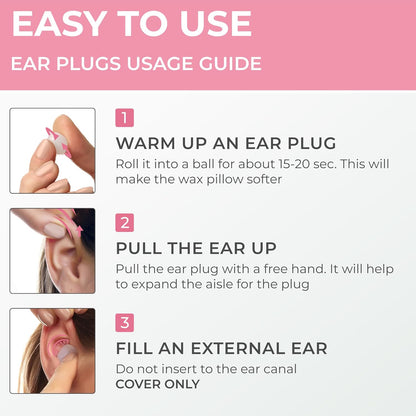 Peace&Quiet PQ Wax Ear Plugs for Sleeping - 30 Silicone Wax Earplugs for Sleeping and Swimming, Gel Ear Plugs for Noise Cancelling, Sound Blocking Level of 32 Db (30 Pillows), Color: White