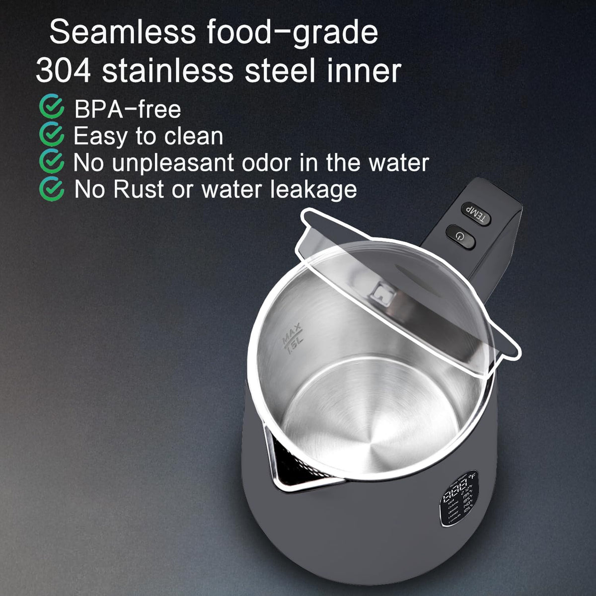 1.5L Electric Kettle Temperature Control, Green