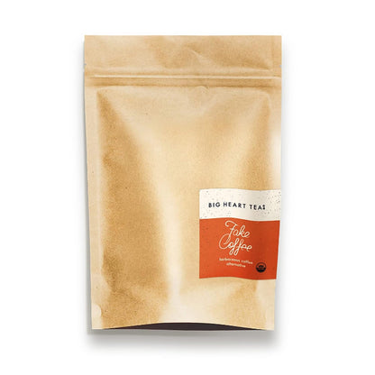 Big Heart Tea Co. Tea Bags - Fake Coffee - Certified Organic, Ayurvedic Herbal Decaf Tea in Zero Plastic Sachets with Small Batch Whole Herbs, Cacao, Roasted Chicory, Dandelion Root, Cinnamon, 50 Pack